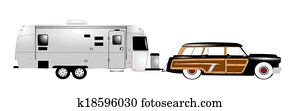 retro rv with woody station wagon retro rv with woody station wagon