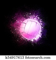 Volleyball Ball flying in violet particles. Volleyball Ball flying in violet particles.