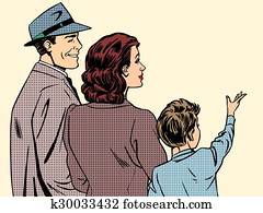 Family mom dad and son retro style pop art