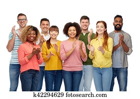 internacional, grupo, de, sorrir feliz, pessoas