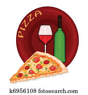 Clipart of pizza with wine k8901462 - Search Clip Art, Illustration ...