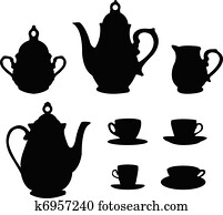 Tea or coffee set silhouettes Tea or coffee set silhouettes