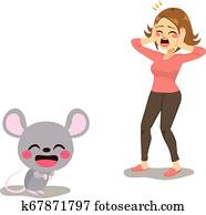 אישה, לצעוק, הפחד, עכבר