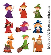 cartoon Wizard and Witch icon set cartoon Wizard and Witch icon set