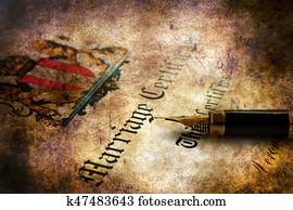 certificado de matrimonio, grunge, concepto