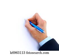 Close up of human hand with pen