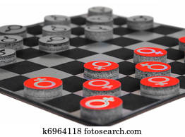 concept with male and female gender symbols playing checkers