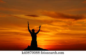 céu dramático, paisagem, worshiper, orando, com, desespero