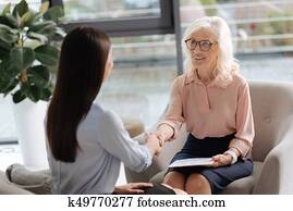 feliz, alegre, mujeres, sacudarir las manos