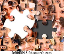 Group of business people in pieces of a puzzle 
