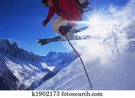 homem jovem, esquiando