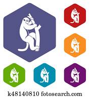 Macaque on a tree icons set hexagon