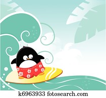 surfando, pingüim