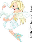 söt, tandfe, flygning, med, tand