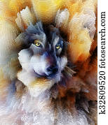 Wolf, color abstract background, multicolor illustration and fractal effect Wolf, color abstract background, multicolor illustration and fractal effect
