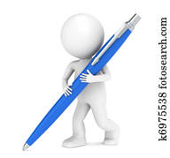 3D little human character writing with a Pen. 3D little human character writing with a Pen.