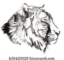 black and white painting with water and ink draw tiger illustration black and white painting with water and ink draw tiger illustration