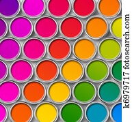 Color paint tin cans top view Color paint tin cans top view