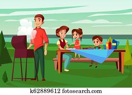 Family barbecue picnic cartoon illustration Family barbecue picnic cartoon illustration