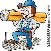 glücklich, boden, und, teppich, mann