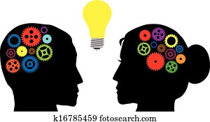 human, cabeças, com, coloridos, engrenagens, ilustração