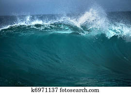 Ocean wave,  good use of white text advertising on blue background 