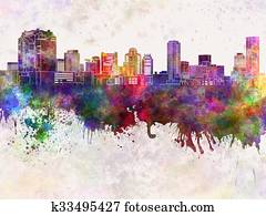osaka, skyline, em, aquarela, fundo