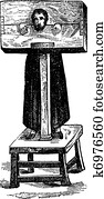 Pillory, after an ancient engraving, vintage engraving.