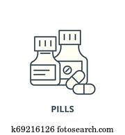Pills vector line icon, linear concept, outline sign, symbol Pills vector line icon, linear concept, outline sign, symbol