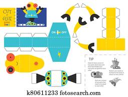 schneiden, und, klebstoff, roboter, spielzeug, vektor, illustration,, worksheet. schneiden, und, klebstoff, roboter, spielzeug, vektor, illustration,, worksheet.