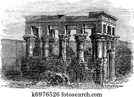 Temple of Isis at Philae, vintage engraving