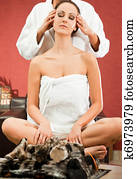 Woman massage fireplace