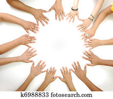 begrifflich, symbol, von, multirassisch, kinderhände, machen kreises, weiß, hintergrund, mit, a, kopieren platz, mitte