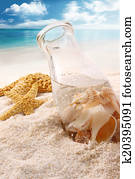 Bottle with shells on the beach Bottle with shells on the beach