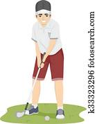Teen Guy Play Swing Golf Teen Guy Play Swing Golf