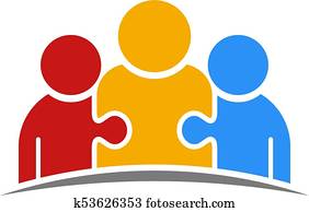 Three People Puzzle Teamwork Logo