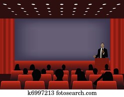 a person doing a presentation at a business conference or product marketing in front of crowd to audience. add your copy text on blank projection screen. a person doing a presentation at a business conference or product marketing in front of crowd to audience. add your copy text on blank projection screen.