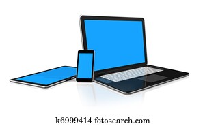 laptop, mobile phone and digital tablet pc computer