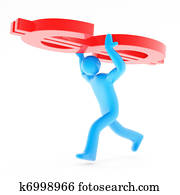 Running businessman carring dollar sign on white