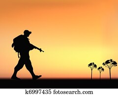 Silhouette of an army soldier walking Silhouette of an army soldier walking