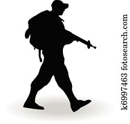 silueta, de, um, exército, soldado