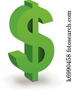 united states dollar sign symbol in green with drop shadow