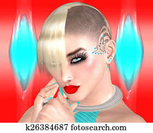 פנק, אישה, עם, מוהאווק, תסרוקת, ב