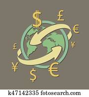 International currency money transfers. Stock vector illustratio