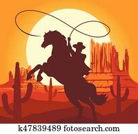 Western cowboys silhouette in desert Western cowboys silhouette in desert
