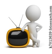 3d, pequeno, pessoas, -, retro, tv