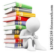 3D white people. Boy with stack of books. School failure 3D white people. Boy with stack of books. School failure