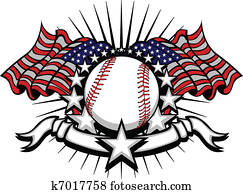 basebol, com, bandeiras, e, estrelas