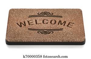 Door mat with welcome text isolated on white background. 3D illustration Door mat with welcome text isolated on white background. 3D illustration