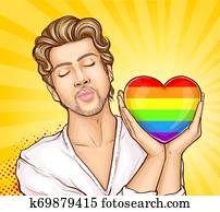 Homosexual man with rainbow heart cartoon vector Homosexual man with rainbow heart cartoon vector